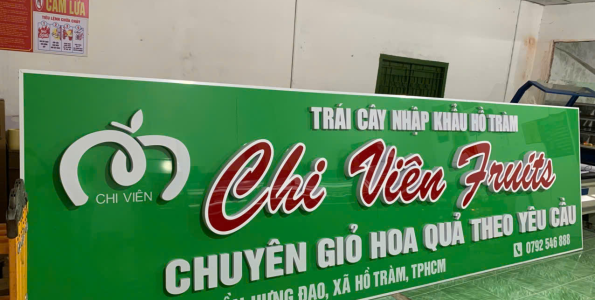 Biển hiệu trái cây nhập khẩu Hồ Tràm Chi Viên Fruits
